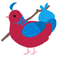 A crimson and sapphire chicken with a neck-speckle pattern