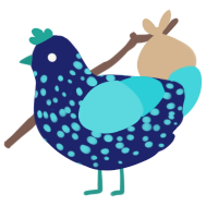 A navy and aqua chicken with a speckle pattern