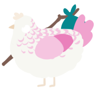 A white and pink chicken with a half-lace pattern