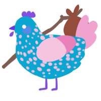 A cerulean and pink chicken with a speckle pattern