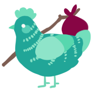 A turquoise and mint chicken with a half-bar pattern