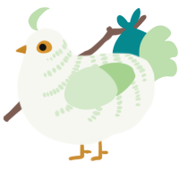 A white and gluppy chicken with a half-bar pattern