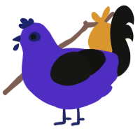 A indigo and black chicken