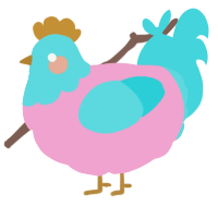 A pink and aqua chicken with a head pattern