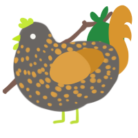 A grey and orange chicken with a speckle pattern