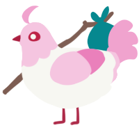 A white and pink chicken with a head pattern