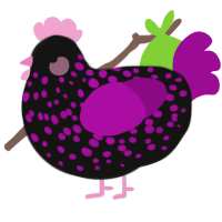 A black and plum chicken with a speckle pattern