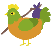 A orange and chartreuse chicken with a head pattern