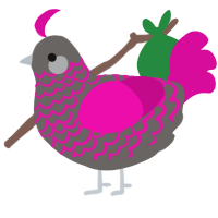 A grey and fuchsia chicken with a lace pattern