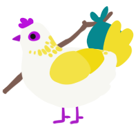 A white and yellow chicken with a neck-speckle pattern