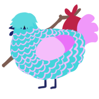 A aqua and lavender chicken with a lace pattern