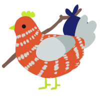 A vermilion and silver chicken with a bar pattern