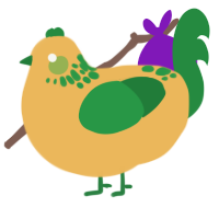 smol banana, a honey and viridian chicken with a neck-speckle pattern