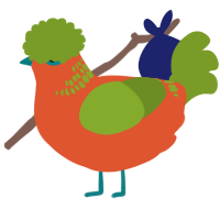 A vermilion and chartreuse chicken with a neck-band pattern
