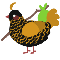 A black and ochre chicken with a lace pattern