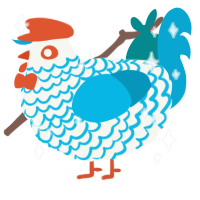 A white and cerulean chicken with a lace pattern