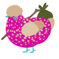 A fuchsia and beige chicken with a speckle pattern