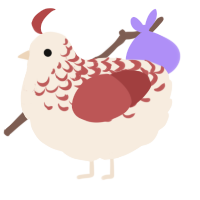 A cream and red chicken with a half-lace pattern