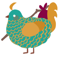 A turquoise and orange chicken with a lace pattern