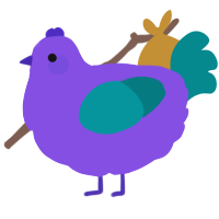 A blurple and teal chicken