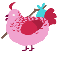 A pink and crimson chicken with a half-lace pattern
