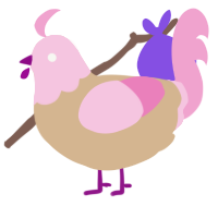 A beige and pink chicken with a head pattern