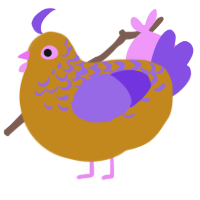 A ochre and blurple chicken with a half-lace pattern