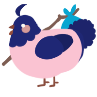 A rose and navy chicken with a head pattern