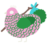 A pink and viridian chicken with a lace pattern