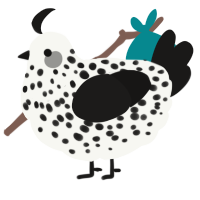 A white and sable chicken with a speckle pattern