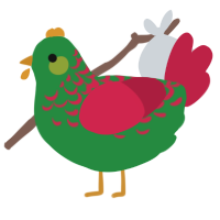 A viridian and crimson chicken with a half-lace pattern
