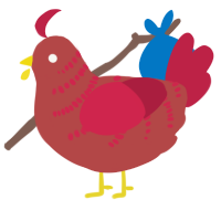 A red and crimson chicken with a half-bar pattern