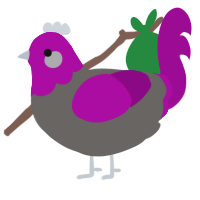2014 Dip Dye, a grey and plum chicken with a head pattern