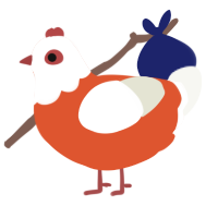 A vermilion and white chicken with a head pattern
