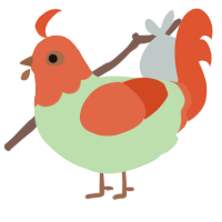 A gluppy and vermilion chicken with a head pattern
