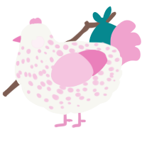 A white and pink chicken with a speckle pattern