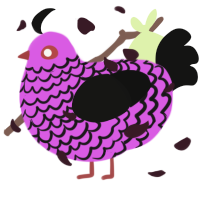 A orchid and black chicken with a lace pattern