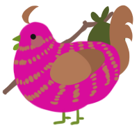 A fuchsia and brown chicken with a bar pattern