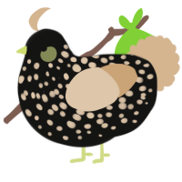 A black and beige chicken with a speckle pattern