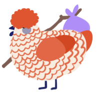 A cream and vermilion chicken with a lace pattern