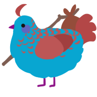 A cerulean and red chicken with a half-lace pattern