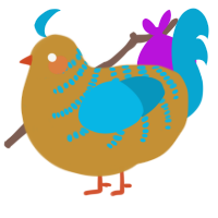 A gold and cerulean chicken with a half-bar pattern