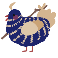 A navy and beige chicken with a bar pattern