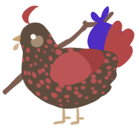 A bark and red chicken with a speckle pattern