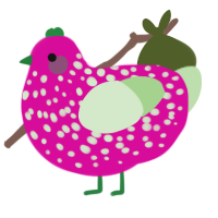 A fuchsia and gluppy chicken with a speckle pattern
