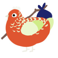A vermilion and apple chicken with a half-lace pattern