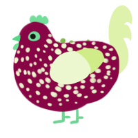 Peperomia, a maroon and apple chicken with a speckle pattern