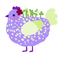 Darcy, a lilac and apple chicken with a speckle pattern