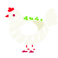 Darrell, a white chicken with a bar pattern