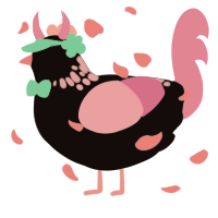 Hydrengea, a black and pink chicken with a neck-speckle pattern